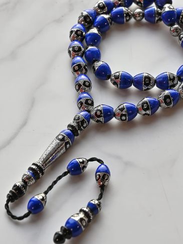 Yussor wood & Lapis silver rosary ROS5197BL